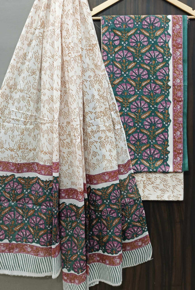 Exclusive Bagru Hand Block Printed Cotton Suit Material With Cotton Dupatta Style 94