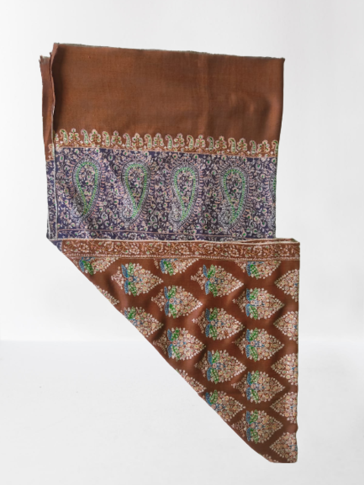 Exclusive Dark Brown Floral Design Kani Shawl