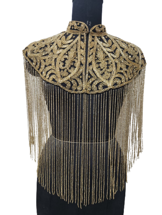 Exclusive Golden Beaded Cape Fringe Shoulder Shrug Shawl Pashmina