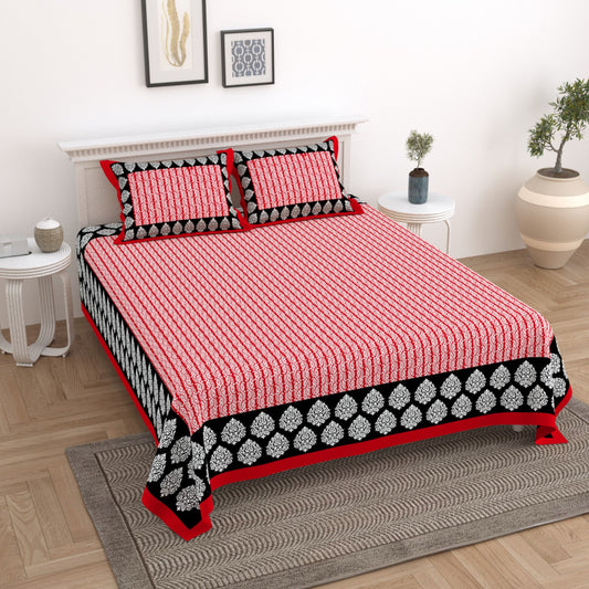 Exclusive Jaipuri Bagru Hand Block Printed Double Bedsheet With Zip Pillow Cover Style 13