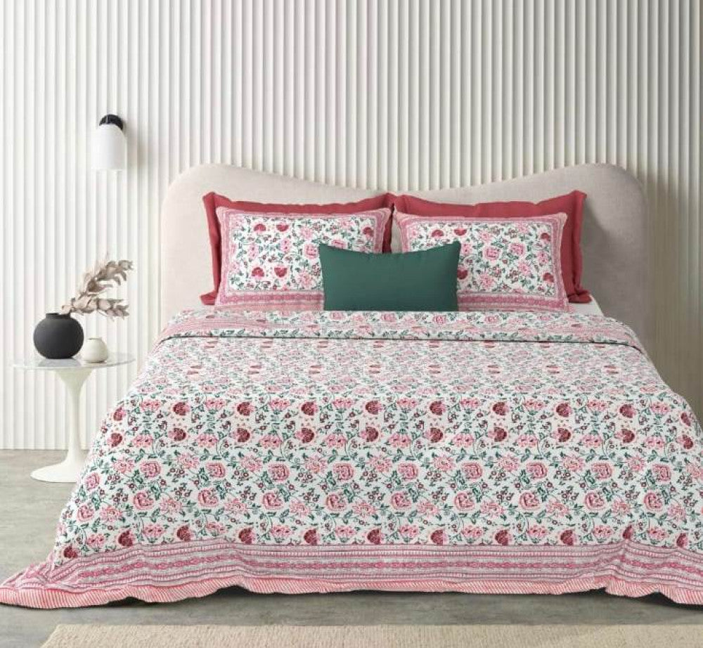 Exclusive Jaipuri Bagru Hand Block Printed Double Bedsheet With Zip Pillow Cover Style 14