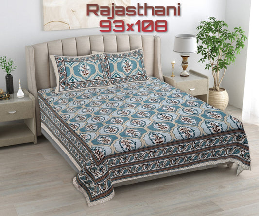 Exclusive Jaipuri Bagru Hand Block Printed Double Bedsheet With Zip Pillow Cover Style 18