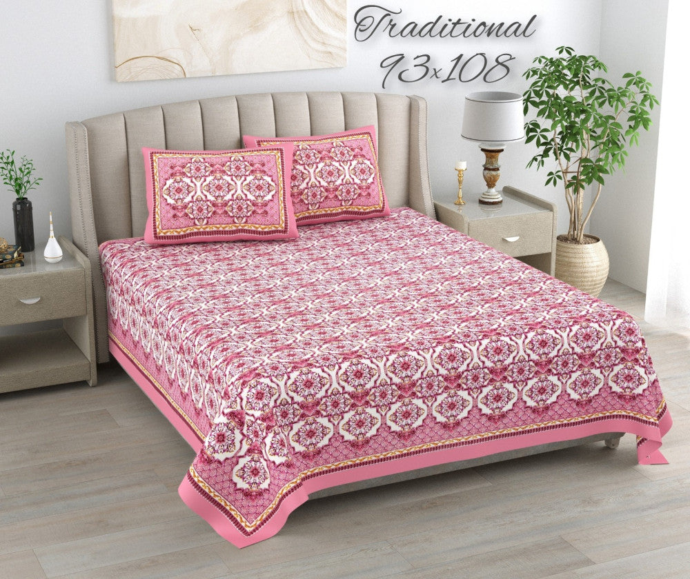 Exclusive Jaipuri Bagru Hand Block Printed Double Bedsheet With Zip Pillow Cover Style 19