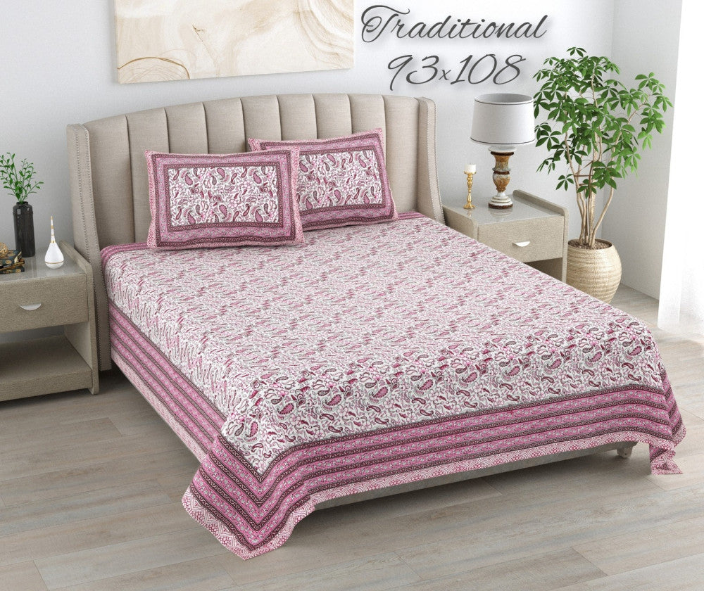 Exclusive Jaipuri Bagru Hand Block Printed Double Bedsheet With Zip Pillow Cover Style 21