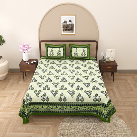 Exclusive Jaipuri Bagru Hand Block Printed Double Bedsheet With Zip Pillow Cover Style 22