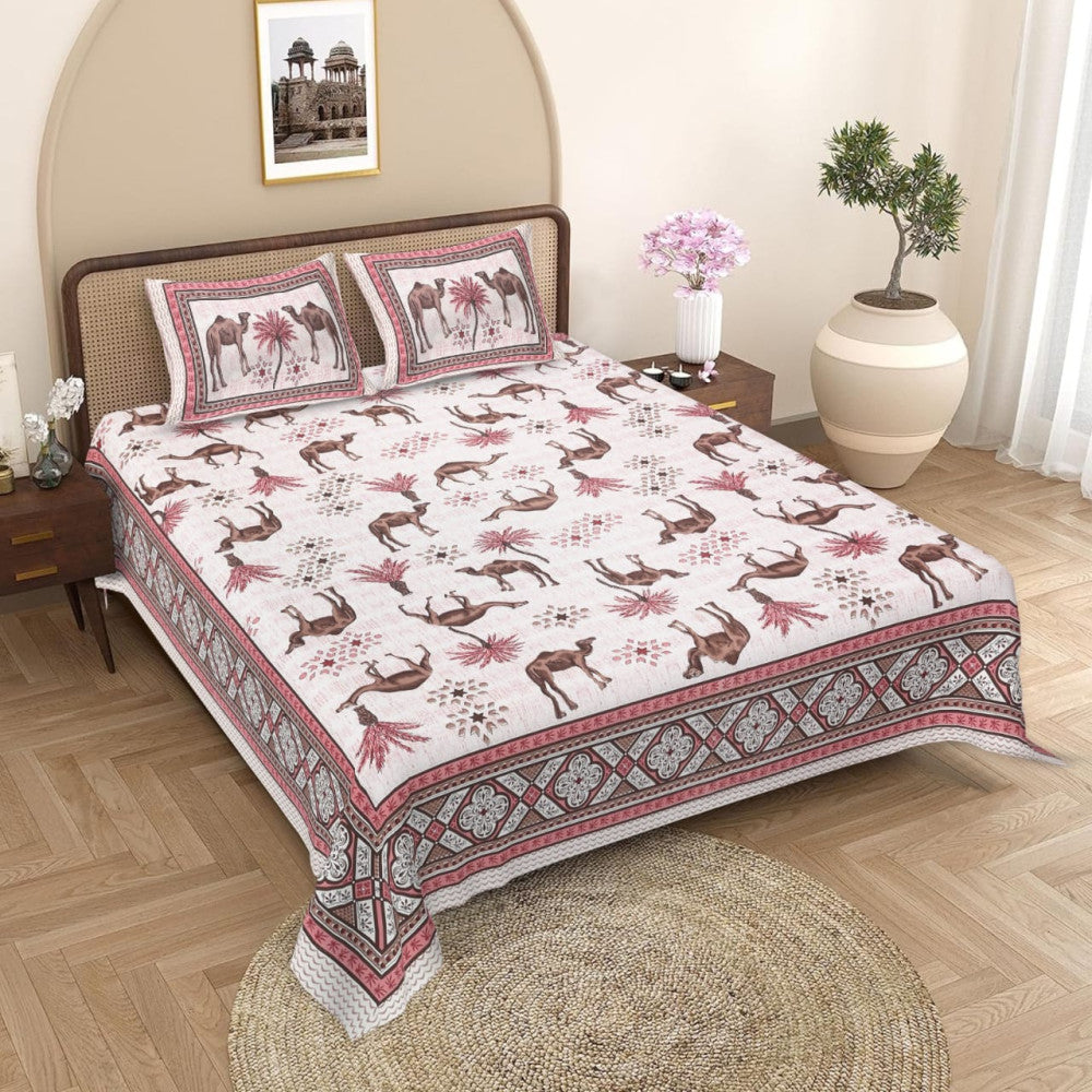Exclusive Jaipuri Bagru Hand Block Printed Double Bedsheet With Zip Pillow Cover Style 23