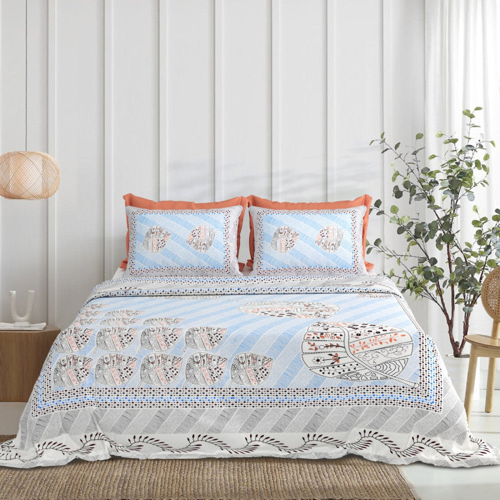 Exclusive Jaipuri Bagru Hand Block Printed Double Bedsheet With Zip Pillow Cover Style 24