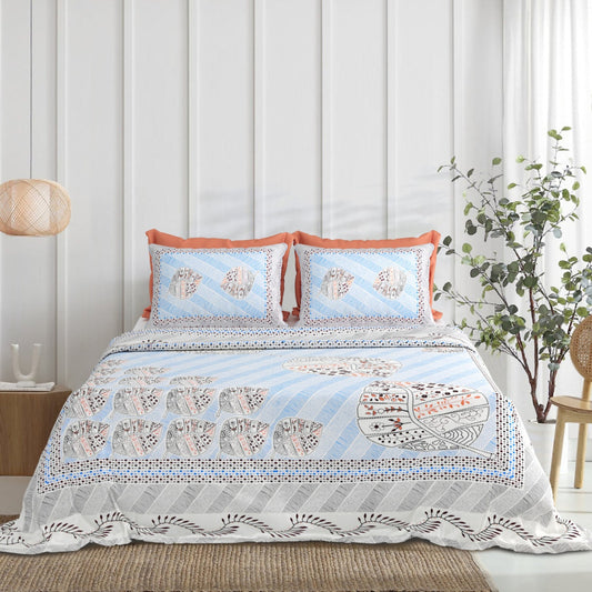 Exclusive Jaipuri Bagru Hand Block Printed Double Bedsheet With Zip Pillow Cover Style 24