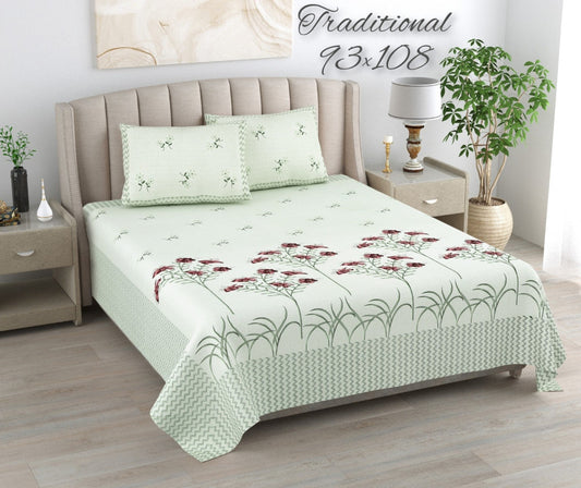 Exclusive Jaipuri Bagru Hand Block Printed Double Bedsheet With Zip Pillow Cover Style 25