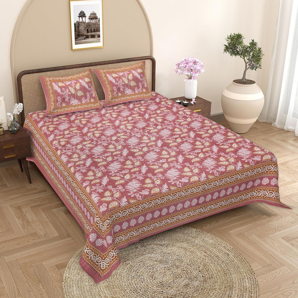 Exclusive Jaipuri Bagru Hand Block Printed Double Bedsheet With Zip Pillow Cover Style 28