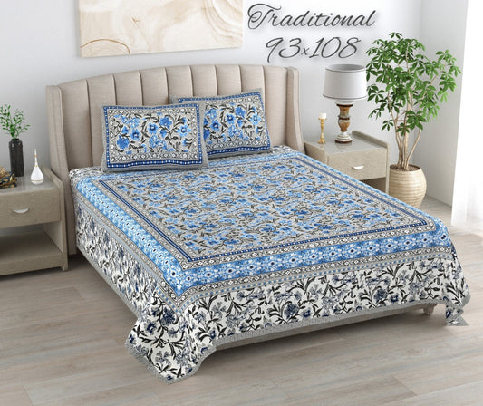 Exclusive Jaipuri Bagru Hand Block Printed Double Bedsheet With Zip Pillow Cover Style 32
