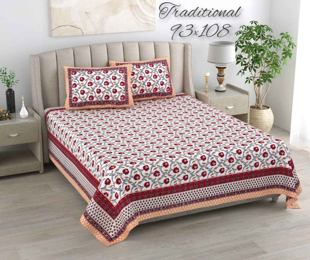 Exclusive Jaipuri Bagru Hand Block Printed Double Bedsheet With Zip Pillow Cover Style 34