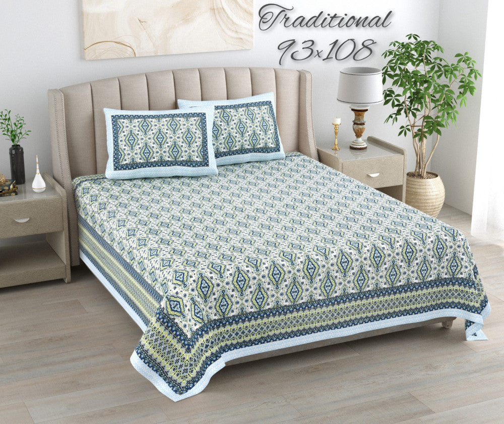 Exclusive Jaipuri Bagru Hand Block Printed Double Bedsheet With Zip Pillow Cover Style 37