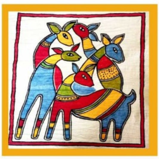 Family Of Deer Themed Karuppur Kalamkari Painting