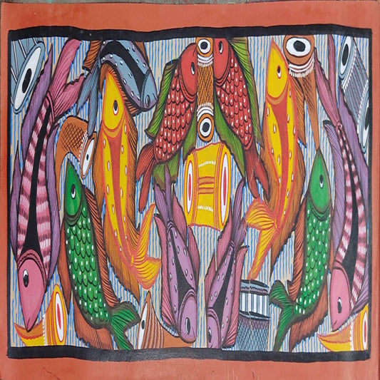 Fishes Playing Music Bengal Patachitra Art