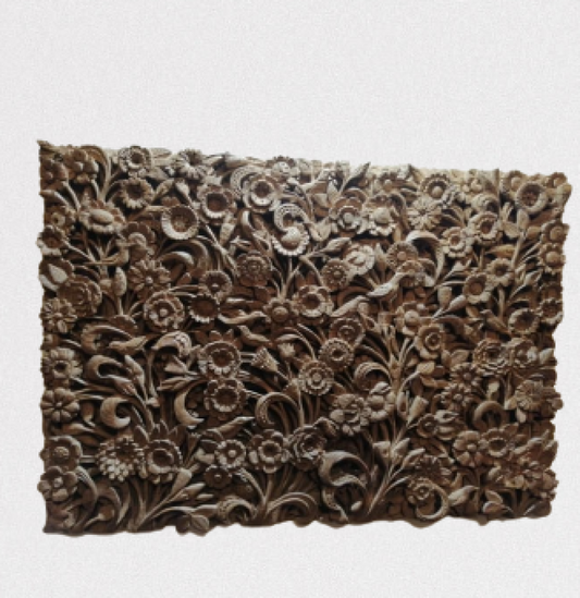 Flower Design Wall Hanging Walnut Wood Carving