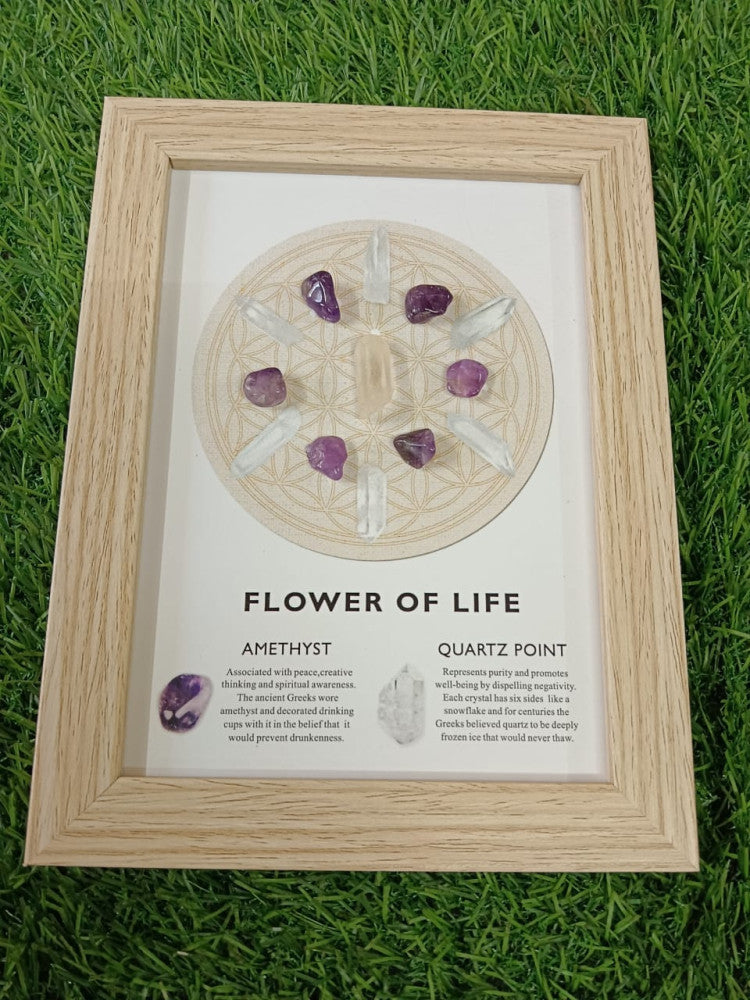 Flower Of Life Crystal Wooden Frame