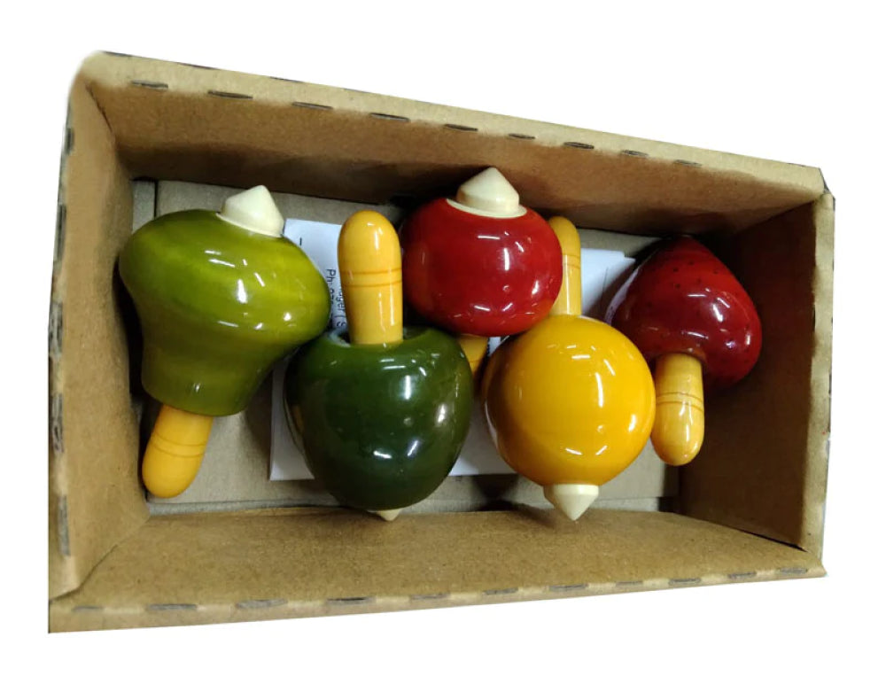 Fruit & Vegetable Spinning Tops Assorted set of 5