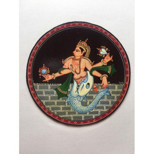 Traditional Handmade Mysore Dashavtar Ganjifa Card Design Of Lord Appearing From Fish Mouth