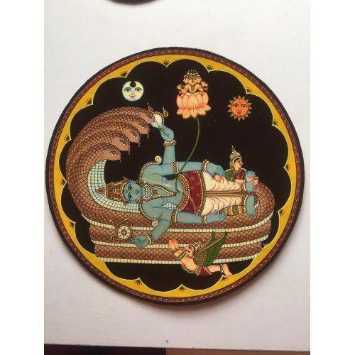 Cultural Handmade Mysore Dashavtar Ganjifa Card Of Lord Vishnu With Goddess Laxmi