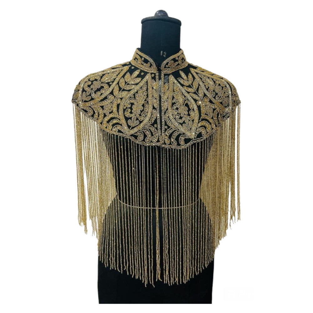 Golden Beaded Cape Fringe Shoulder Shrug Shawl Pashmina
