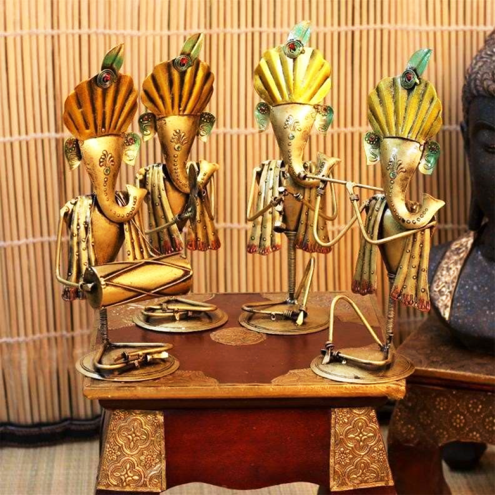 Golden Ganesha Sitting Set Of 4