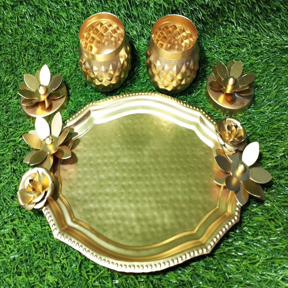 Golden Tray Haldi Kumkum Set