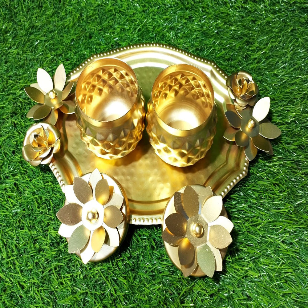 Golden Tray Haldi Kumkum Set