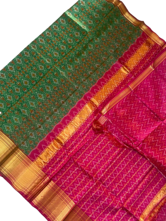 Green With Pink Beautiful Telia Rumal Saree