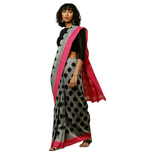 Grey Colour with Pink Boarder Bagru Print Saree