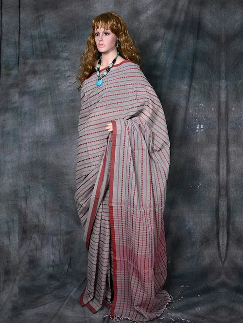Grey designer Shantipur Saree