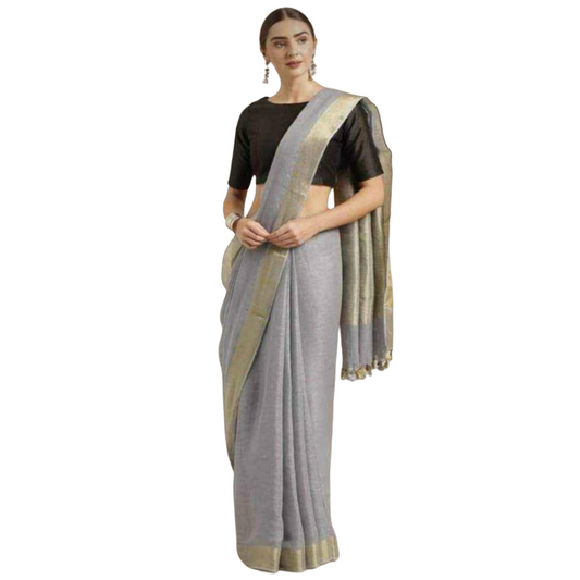 Grey Linen By Linen Saree