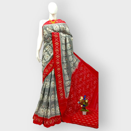 Grey with Red Border Telia Rumal Saree
