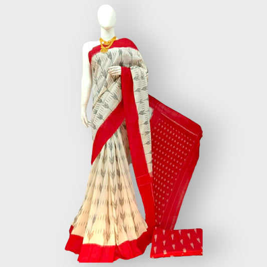 Half White With Red Border Telia Rumal Saree