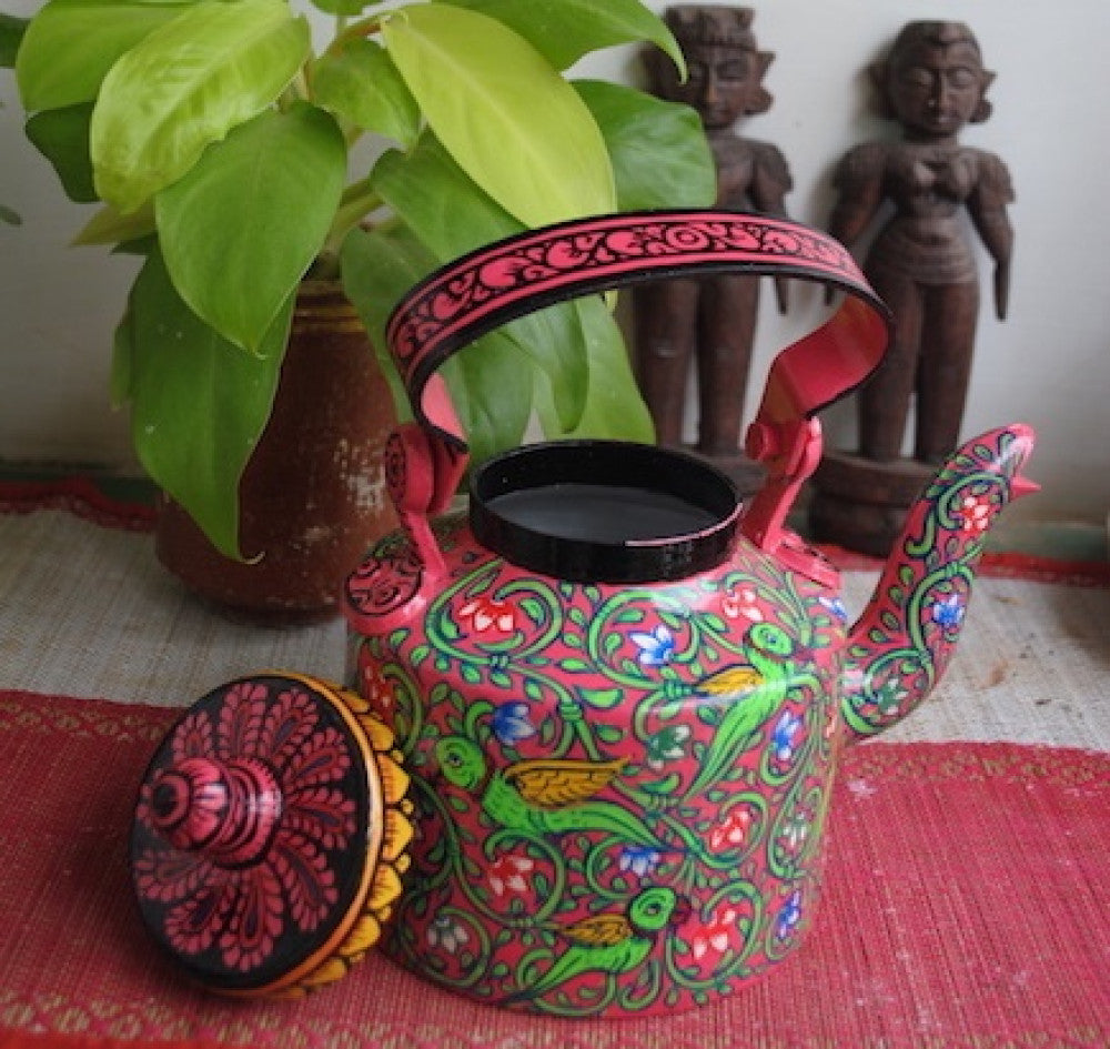 Hand-painted Pattachitra Green And Pink Kettle