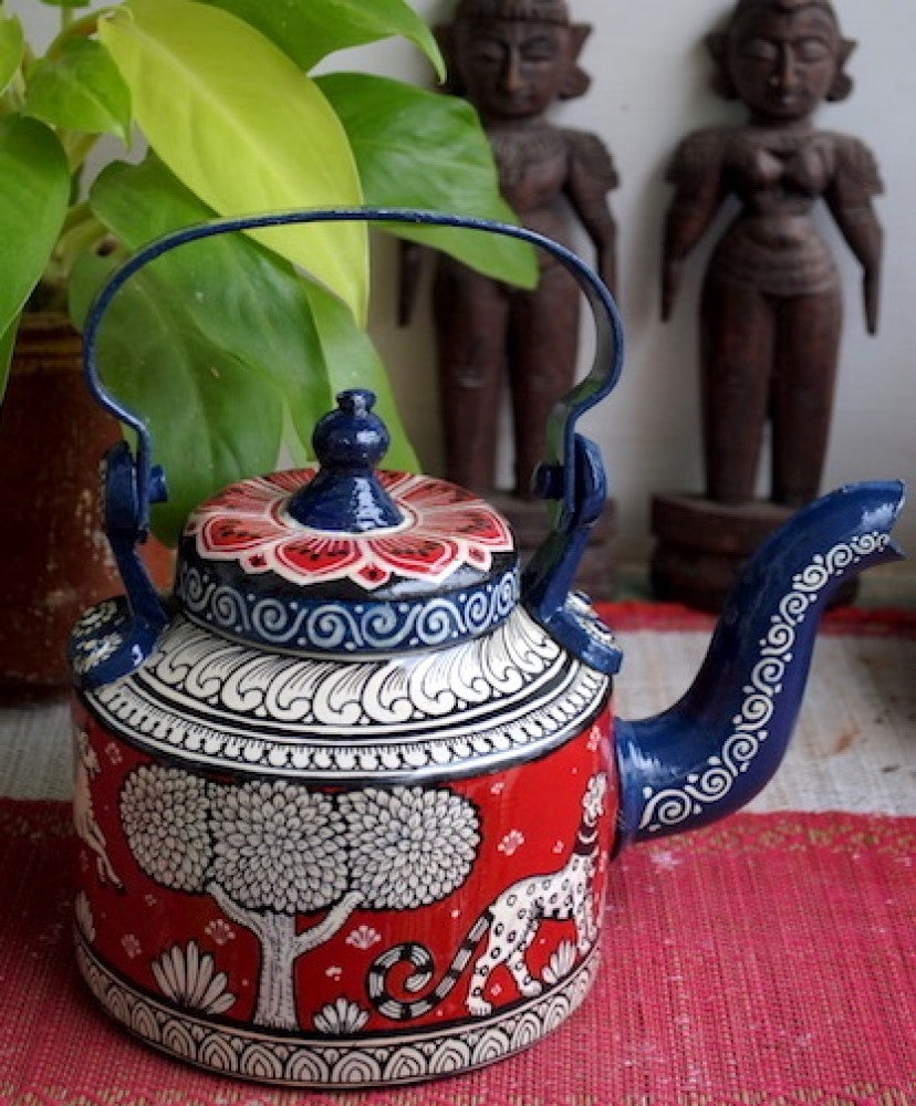 Hand-painted Pattachitra Red Kettle
