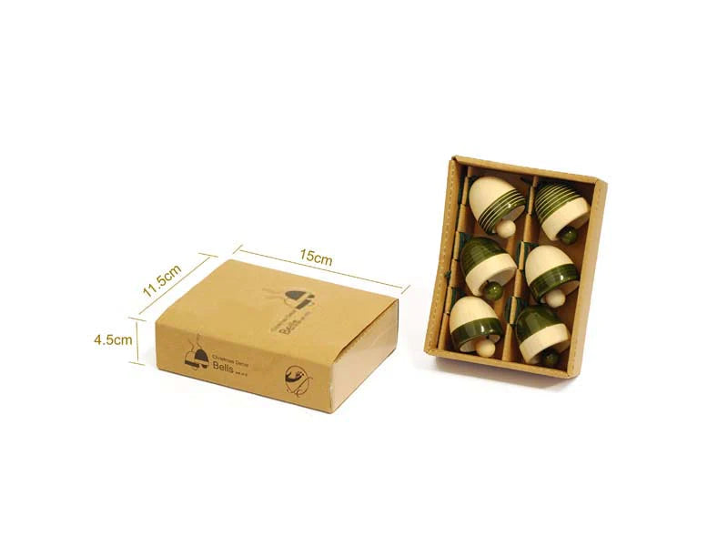 Handcrafted Wooden Christmas Decor -Bells Set of 6 - Green