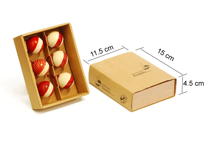 Handcrafted Wooden Christmas Decor Bubbles set of 6 - Red