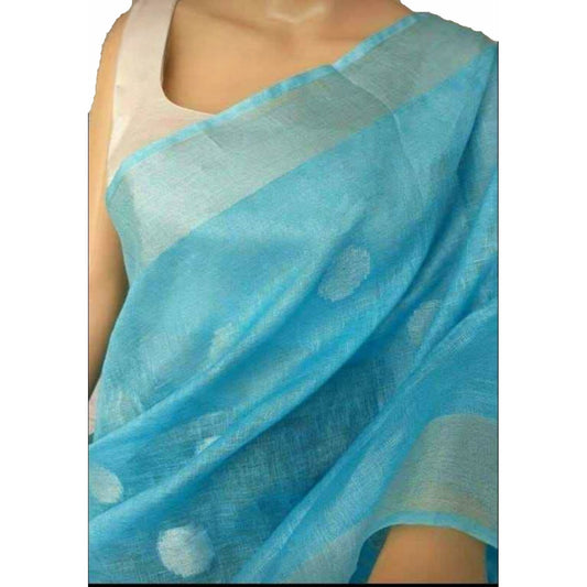Handloom Fancy Blue & Silver Border Saree