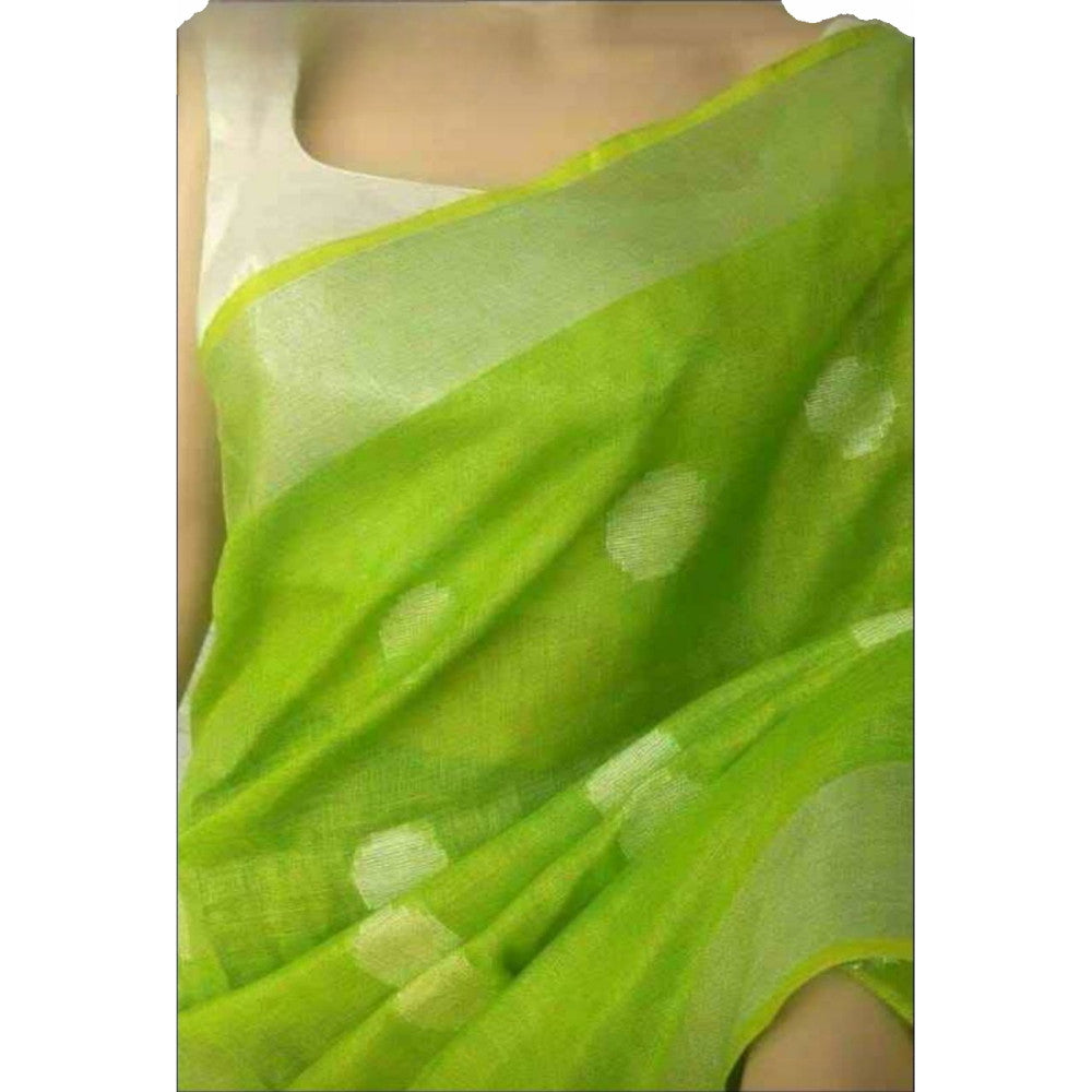 Handloom Fancy Green & Silver Border Saree