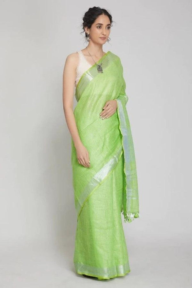 Handloom Linen Saree (Light Green)