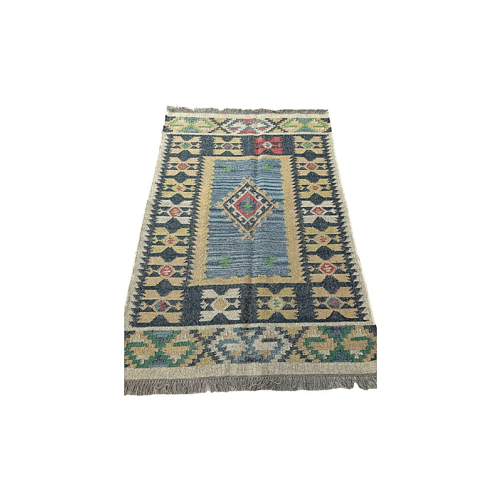 Handmade 3X5 Mirzapur Kilim Rugs Wool Jute Blue Cream