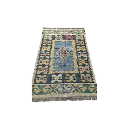 Handmade 3X5 Mirzapur Kilim Rugs Wool Jute Blue Cream