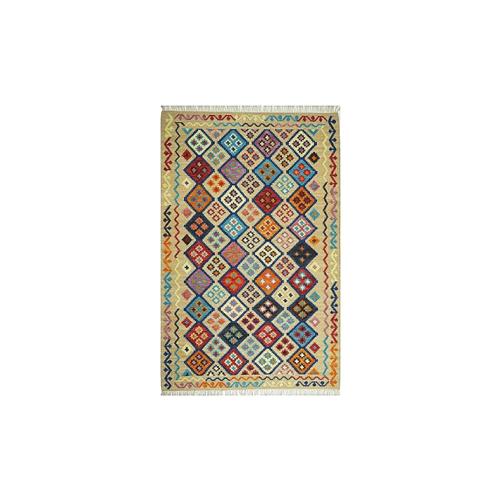 Handmade 3X5 Mirzapur Kilim Rugs Wool Jute Colourfull