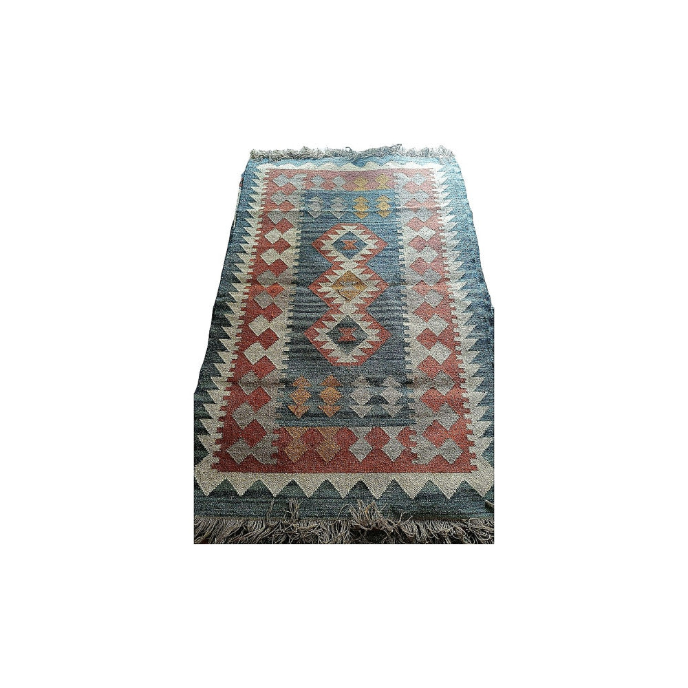 Handmade 3X5 Mirzapur Kilim Rugs Wool Jute Maroon Cream