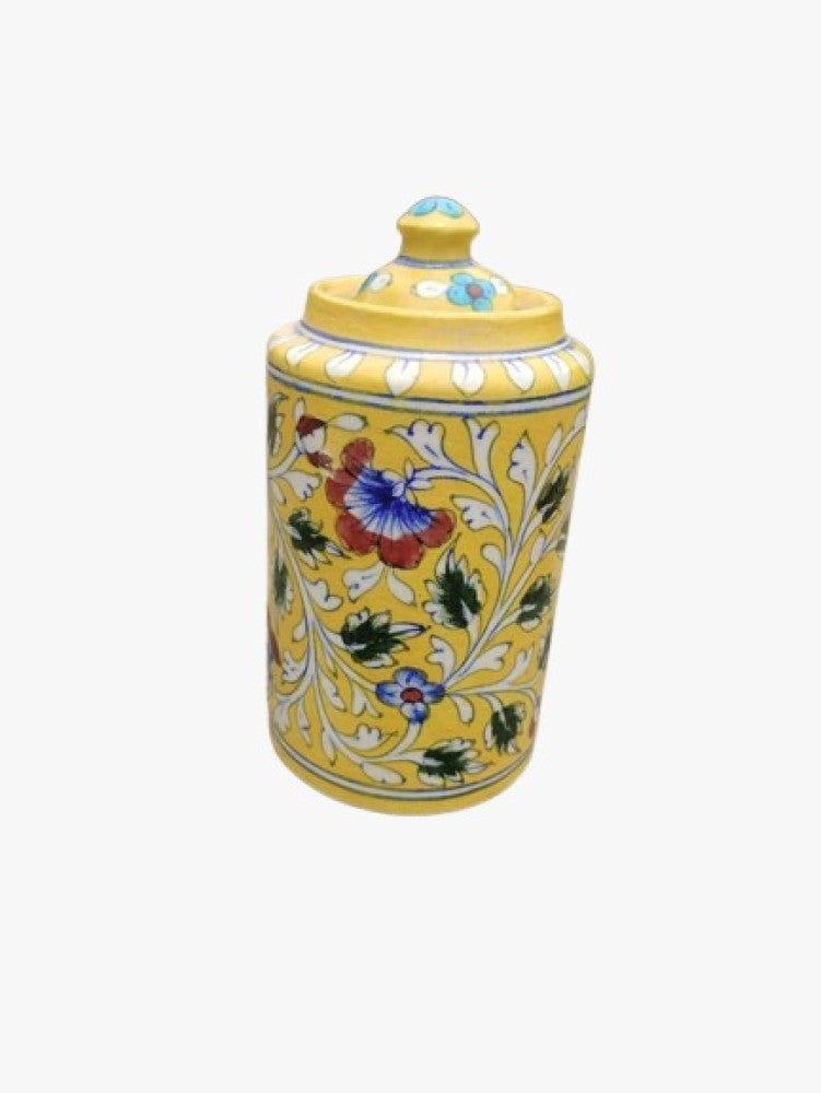 Handmade Burnee Jar With Flower Design Blue Pottery Of Jaipur
