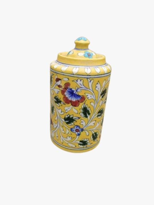 Handmade Burnee Jar With Flower Design Blue Pottery Of Jaipur