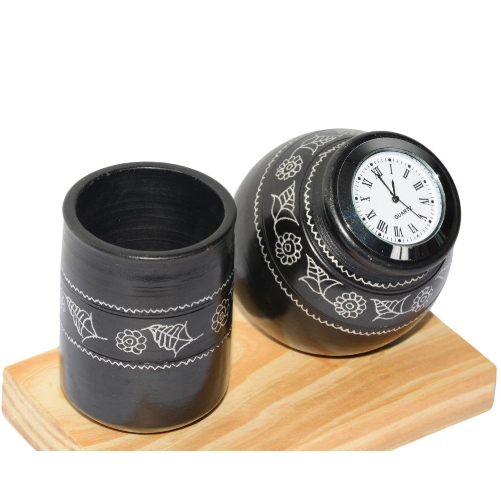 Handmade Eco-friendly Beautiful Black Pottery of Nizamabad Clock