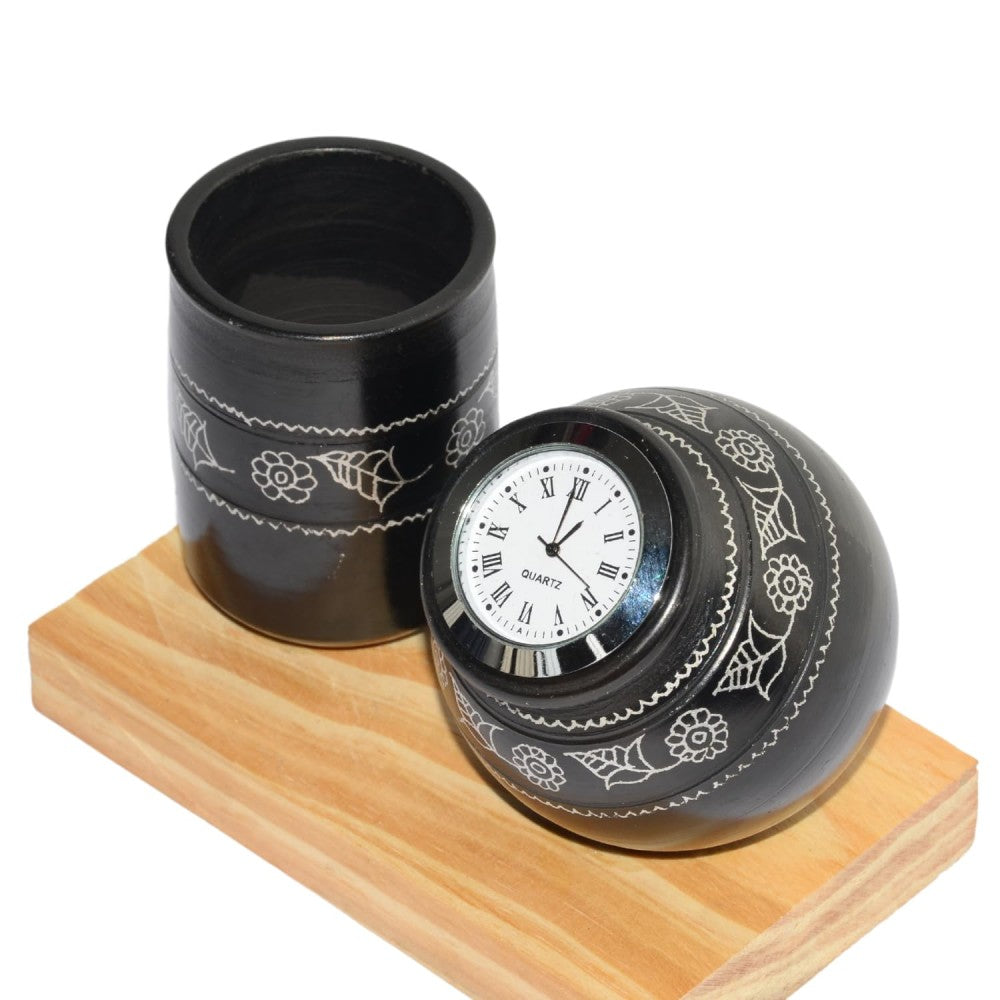 Handmade Eco-friendly Beautiful Black Pottery of Nizamabad Clock