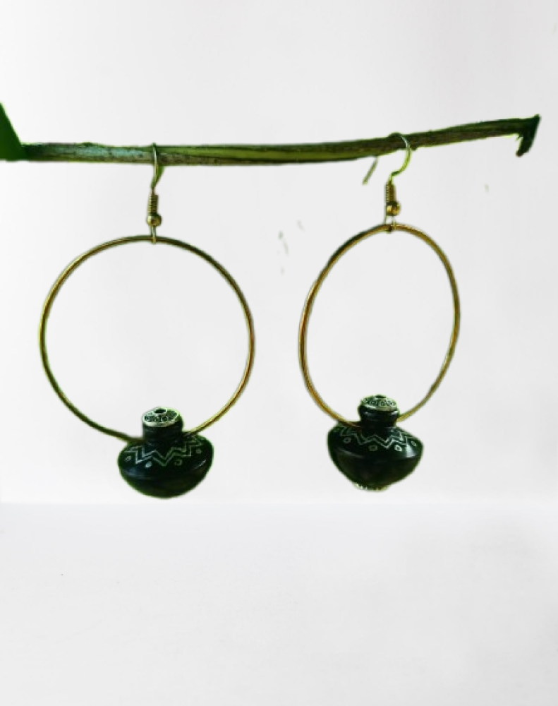 Handmade Eco-friendly Beautiful Black Pottery of Nizamabad Silver Matki Earings